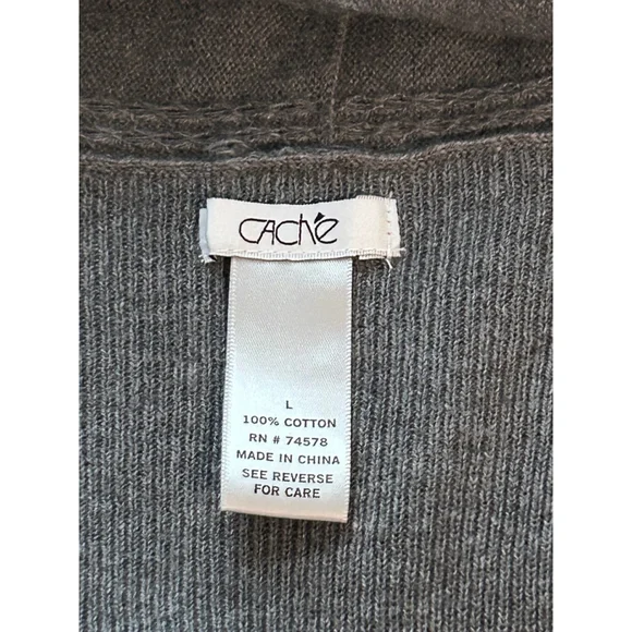 Cache Gray Draped Open Front Cardigan Sweater L Belted Faux Leather Shawl Collar - Picture 7 of 9